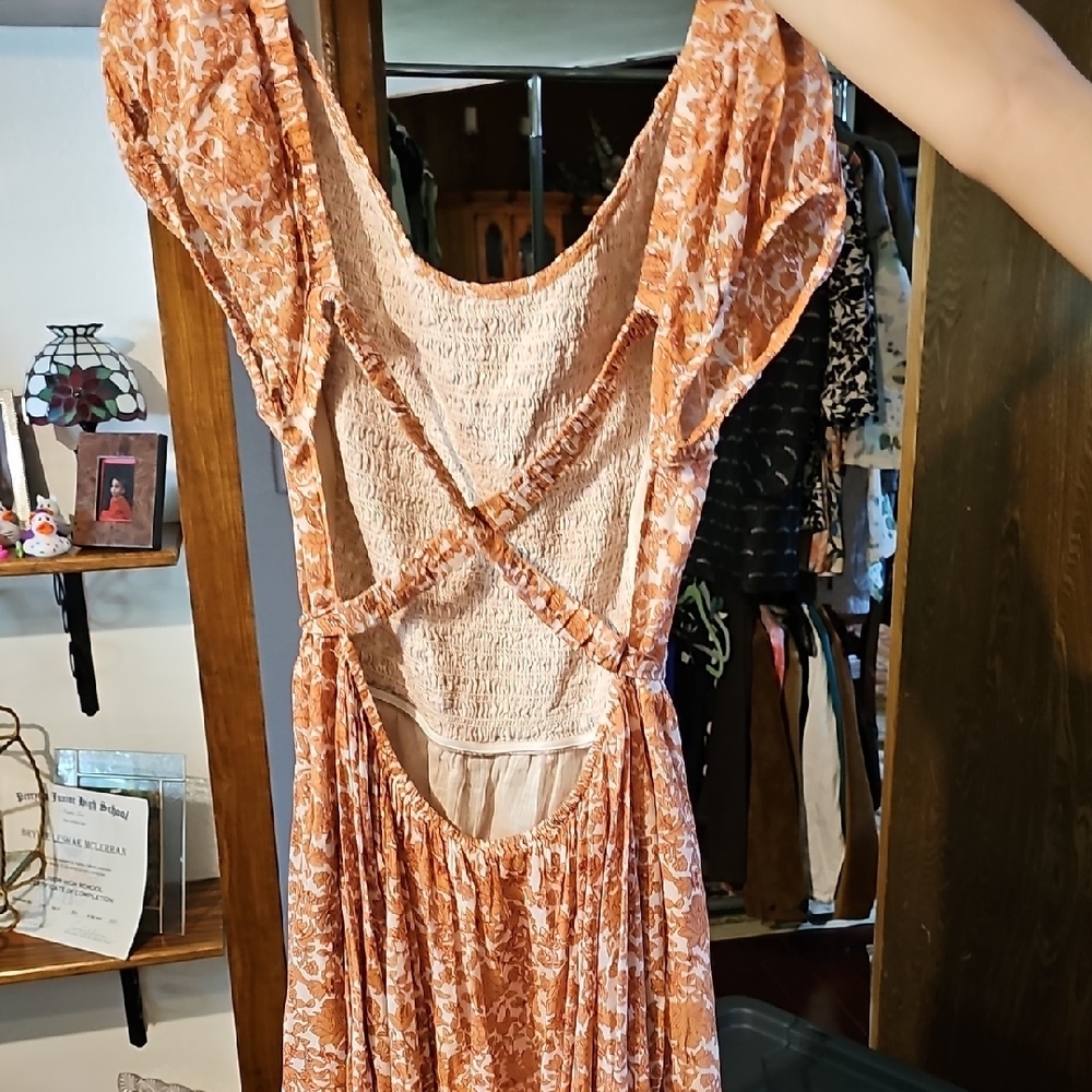 Free People Women's Orange and White Maxi Dress - Picture 2 of 2